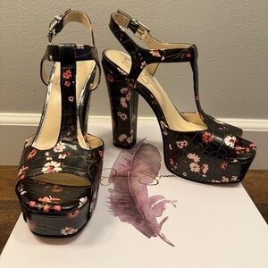 Jessica Simpson Palya T-Strap Sandals | Black Floral Croc Print | 9M | NWT